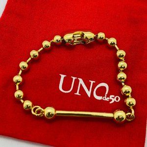 Uno de 50 PICK 3 BRACELET Gold-Plated Bar Beads Necklace